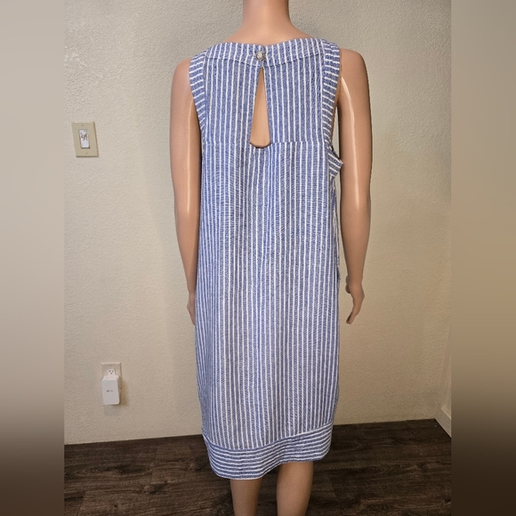 For Cynthia Linen Blend Multicolored Striped Summer Dress Size Large Whit Pocket - Picture 2 of 12